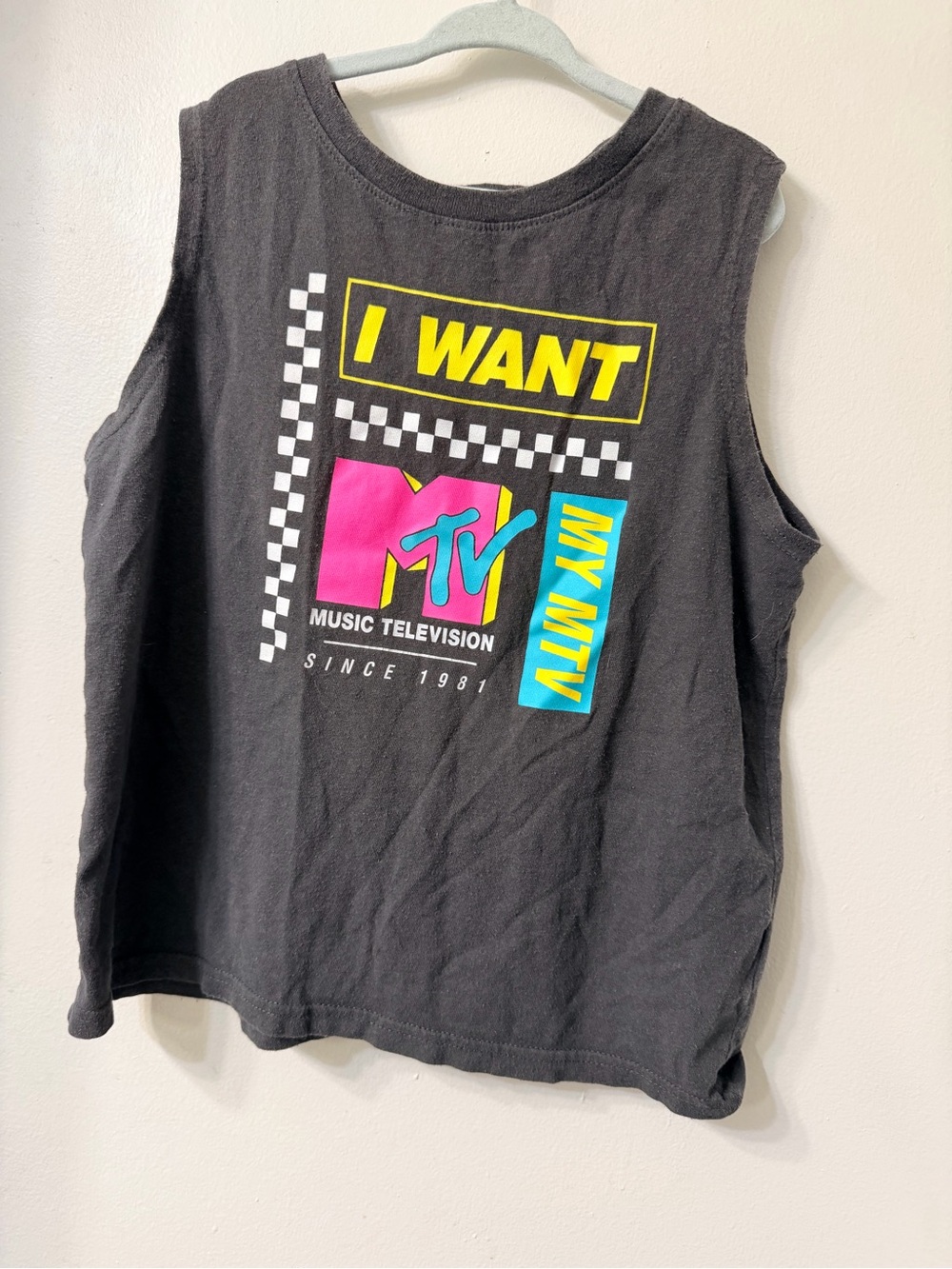Old Navy Black MTV Graphic Tank Top with Pink, Yellow & Blue Accents